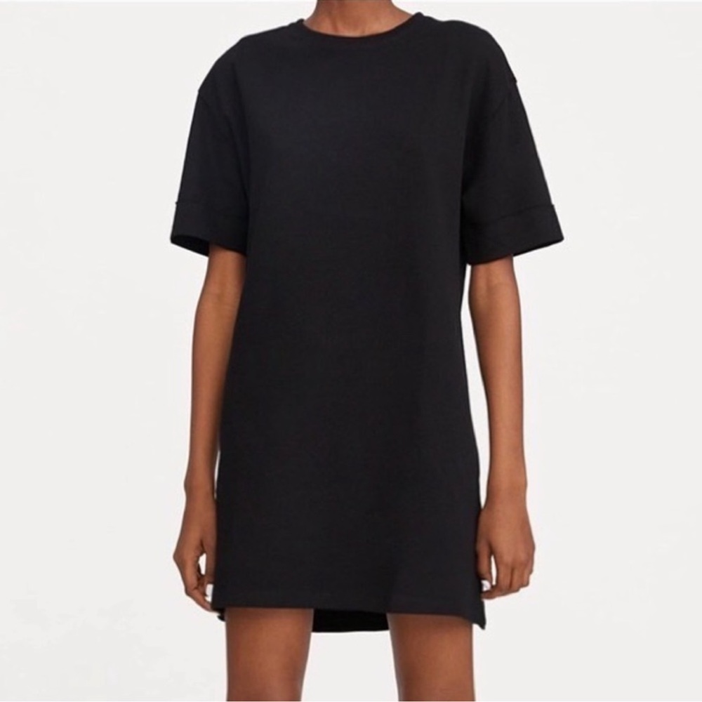 ZARA Black Short Sleeve Tee Shirt Dress Size Small